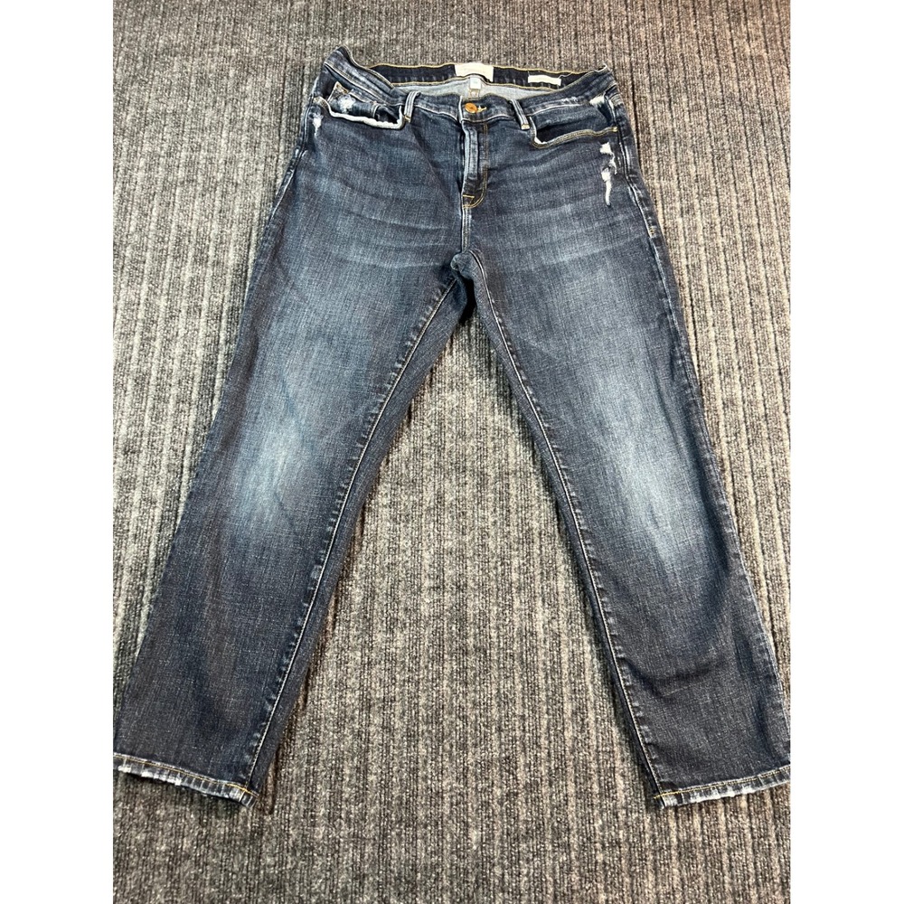 FRAME Le Garcon Crop Jeans Womens 28 Blue Distressed Slim‎ Boyfriend Stretch USA